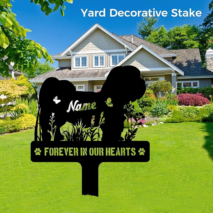 Custom Lhasa Apso Lhasa Dog Memorial Stake, Personalized Dog Grave Marker, Metal Pet Tombstone, Outdoor Sympathy Sign for Garden Yard Decor, Pet Loss Gift