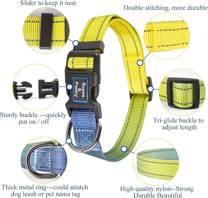 Roses&Poetry Reflective Dog Collar and Leash Set with Gradient Amber, Adjustable Durable Puppy Collars Leashes for Extra Small Dogs (Amber-XS)