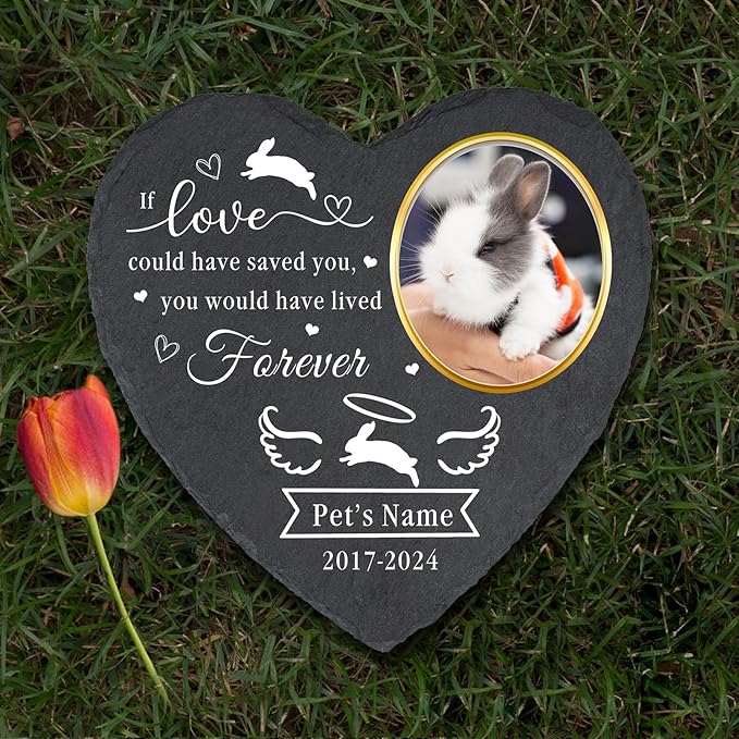 Personalized Pet Rabbit Memorial Stones with Photo, Pet Memorial Gifts for Rabbit Bunny, Pet Garden Stone Grave Marker for Pig, Rabbit Headstone, Outdoor Rabbit Tombstone Bunny Gravestone