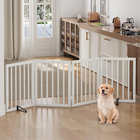 Freestanding Foldable Dog Gate - 4 Panel Room Divider (White)