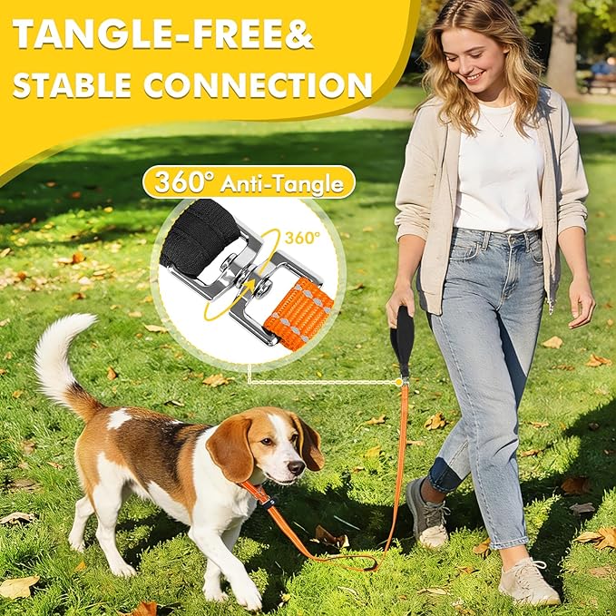 XiaZ 6FT Dog Leash with Comfortable Flat Collar and Soft Padded Handle,Nylon Reflective Double Handle No Pull Leash for Small Medium Large Dogs, Training Walking Running (Orange)