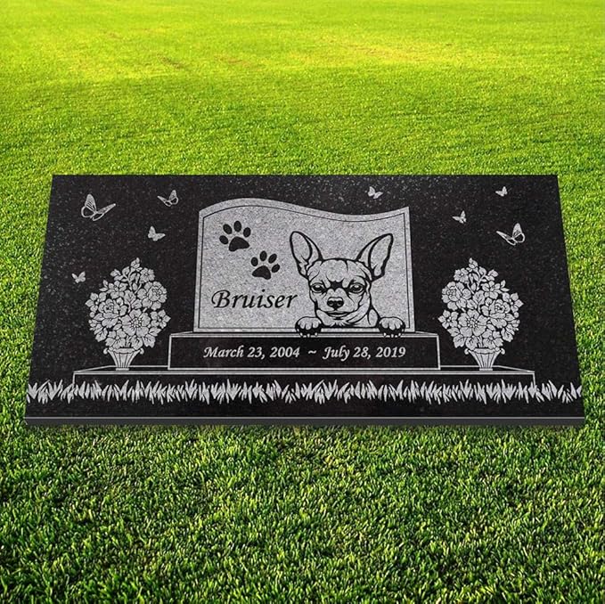 Indoor Outdoor Dog Memorial – Chihuahua Pet Memorial Stone – Black Granite Stone – Dog Headstone – 6 x 12 x 3/8 Inches – Paw Prints Pet Memorial Stone – in Loving Memory – Pet Loss Stone - Bruiser