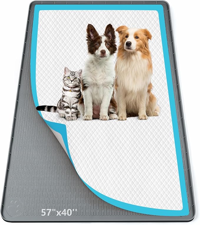 Pee Pad Holder for Dogs, 57" x 40" Silicone Pee Tray Mat Leak-Proof, High Edge, No Spill Pet Pad Holder for Puppy, Cat, Rabbit, Training Pads for Floor Protection, No Pee Pads (Dark Grey)