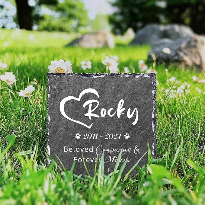 Custom Pet Memorial Stones for Dog, Personalized Memorial Plaques for Outdoors with Picture & Text Garden Stone for Loss of Dogs, Square Shaped Dogs Grave Marker,B6-Square