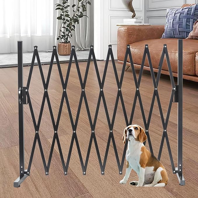 Metal Expandable Dog Gate, 9Feet, Versatile Accordion Safety Barrier, Indoor and Outdoor, Portable Retractable Barricade, Adjustable Pet Fence, Free Standing (Classic, Black)