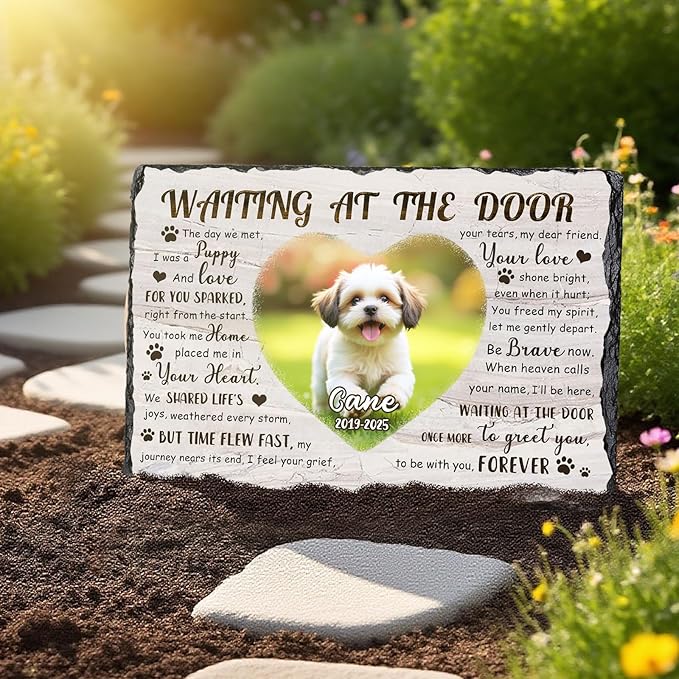 Ship Next Day, Customized Pet Memorial Stones for Dogs Cats Memorial Gifts for Loss of Dog Death Sympathy Gift with Photo Picture Name Date Personalized Pet Frame