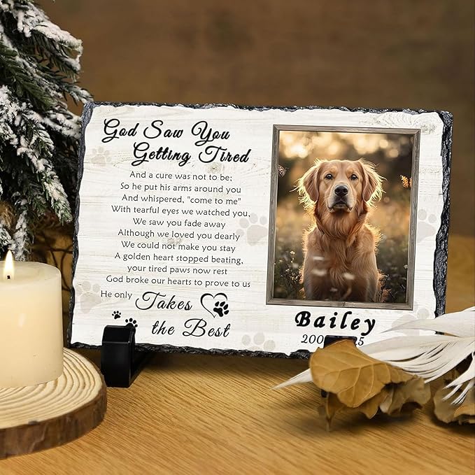 Ships Next Day Personalized Dog Memorial Gifts for Loss of Dog, Custom Pet Memorial Stone with Photo Name Date Bereavement Sympathy Gift for Dog Cat Lover