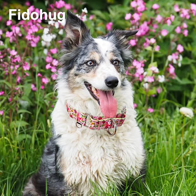 Reflective Martingale Collar for Dogs Nylon Training Collar with No Buckle Cute Floral No Pull Dog Collar for Medium Dogs（Pink Flower，M）