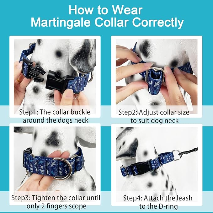 Martingale Collar for Dogs with Buckle Shark Dog Collar Adjustable Soft Nylon Boy Dog Collars for Small Dogs, Deep Blue Shark