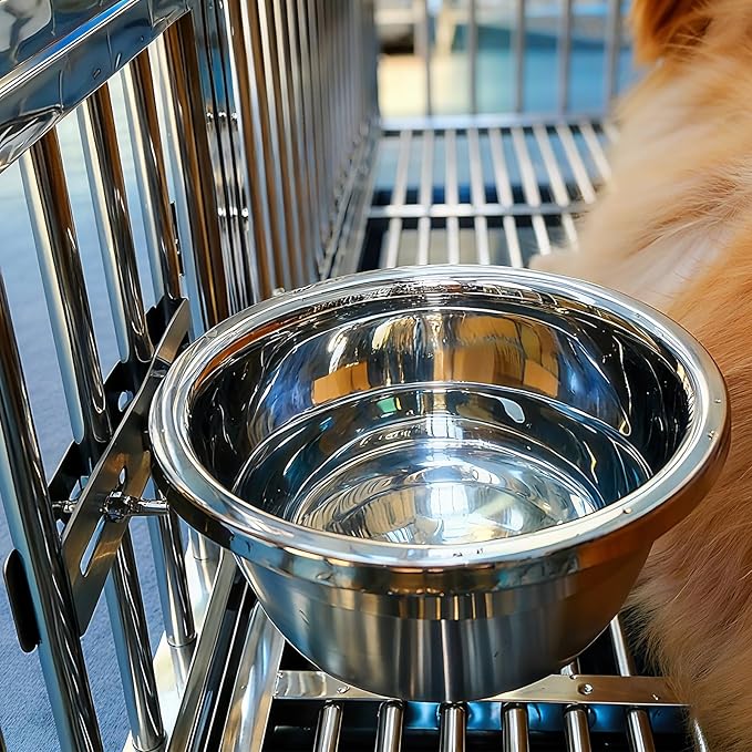 Water Bowl for Dogs No Spilling Large Dogs Crate Stainless Steel Hanging Food Bowls with L-Shaped Feeder for Kennel, L(2200ml/74oz)