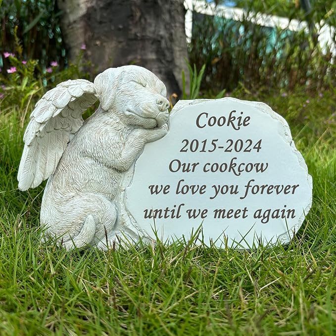 Personalized Creative Rockery Angel Puppy Garden Memorial Stone for Our Fur Baby's Memorial Custom Pet Dog Memorial Grave Marker Headstone Tombstone for Garden Courtyard Dog Memorial Gifts