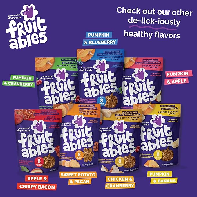 Fruitables Baked Dog Treats Variety 4 Pack (Pumpkin & Apple, Banana, Blueberry, Cranberry) - 7 oz (4 Pack)
