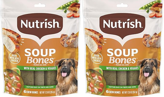 Nutrish Soup Bones Premium Dog Chews with Real Chicken and Veggies,6 Chews (Rachael Ray),(Pack of 2)