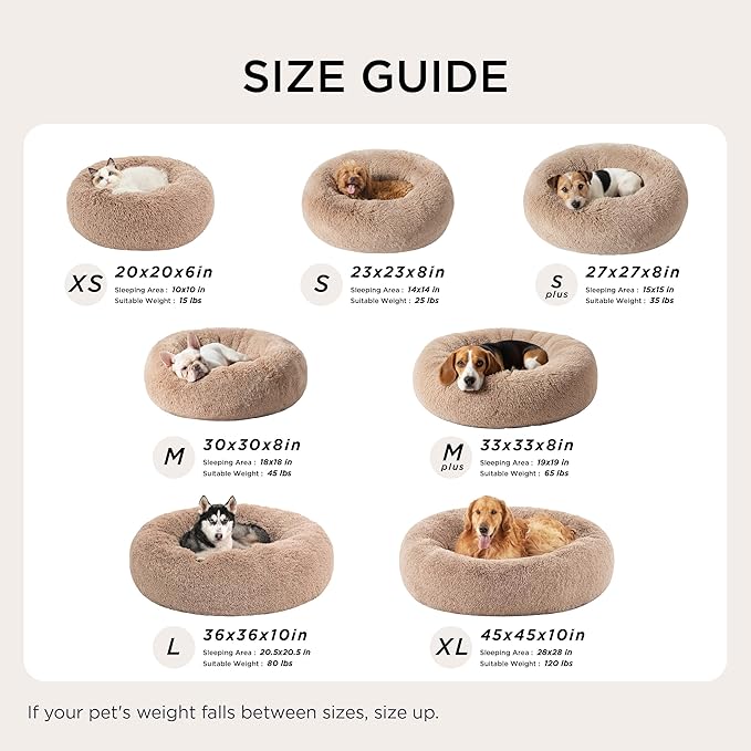 Bedsure Calming Cat Beds for Indoor Cats - Small Cat Bed Washable 20 inches, Anti-Slip Round Fluffy Plush Faux Fur Pet Bed, Fits up to 15 lbs Pets, Purple