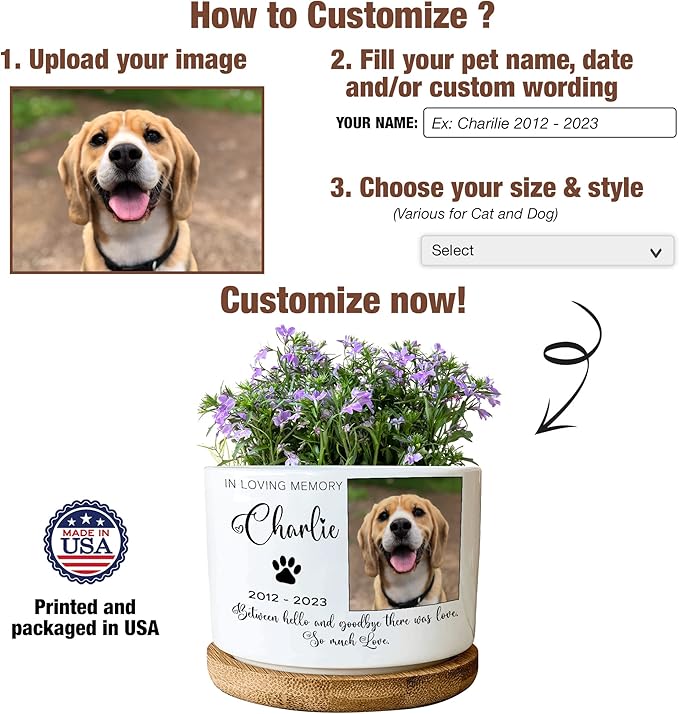 Customized Dog Memorial Picture Plant Pot Remembrance Gifts With Heartfelt Sentimental Quote Loss Plaque In Loving Memory of Plant Pot Dog Cat for Outdoor Sympathy Decor Gifts Pawprints Pet