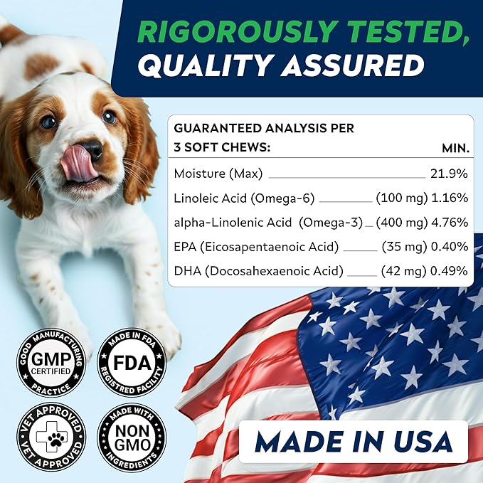 StrellaLab Omega 3 for Dogs - (180Ct) Fish Oil Treats - Allergy & Itch Relief Skin&Coat Supplement - Dry Itchy Skin, Shedding, Hot Spots Treatment, Anti Itch - Pet Salmon Oil Chews - Atlantic Salmon