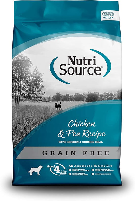 NutriSource Grain Free Dry Dog Food, Chicken and Peas, 26LB