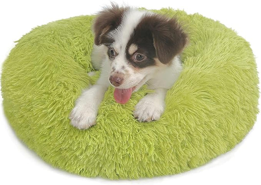 Calming Donut Dogs Beds for Small Dogs Washable,19inch Fluffy Round Puppy Bed for Puppies,Cats & Toy Breeds with Raised Rim,Fits up to 15 lbs Pets,Green