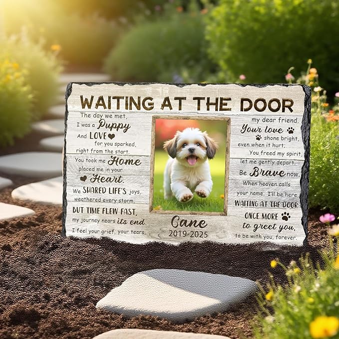 Ship Next Day, Customized Pet Memorial Stones for Dogs Cats Memorial Gifts for Loss of Dog Death Sympathy Gift with Photo Picture Name Date Personalized Pet Frame