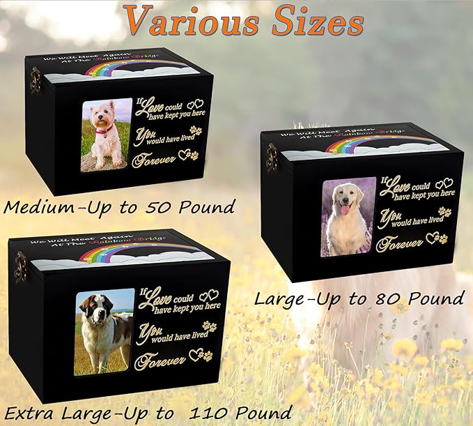 Sofunii Pet Urns for Dogs or Cats Ashes,Extra Large Wooden Funeral Cremation Memorial Box with Photo Frame,Rainbow Bridge Keepsake with Black Flannel as Lining,Loss Pet Memorial Remembrance Gift