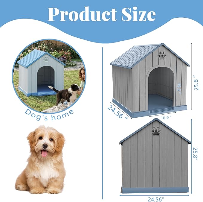 DRATO Indoor & Outdoor Dog Houses, Resin Material Pet Shelter with Waterproof Feature and Ventilated Design,Blue