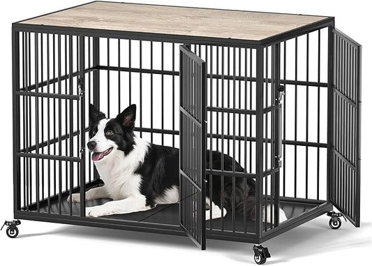 VERIFURTY 42 Inch Heavy Duty Dog Crate Furniture with Self-Locking Latch for Medium and Large Dogs, Escape-Proof Dog Kennel Furniture Indoor, Decorative Pet Cage End Table, Grey