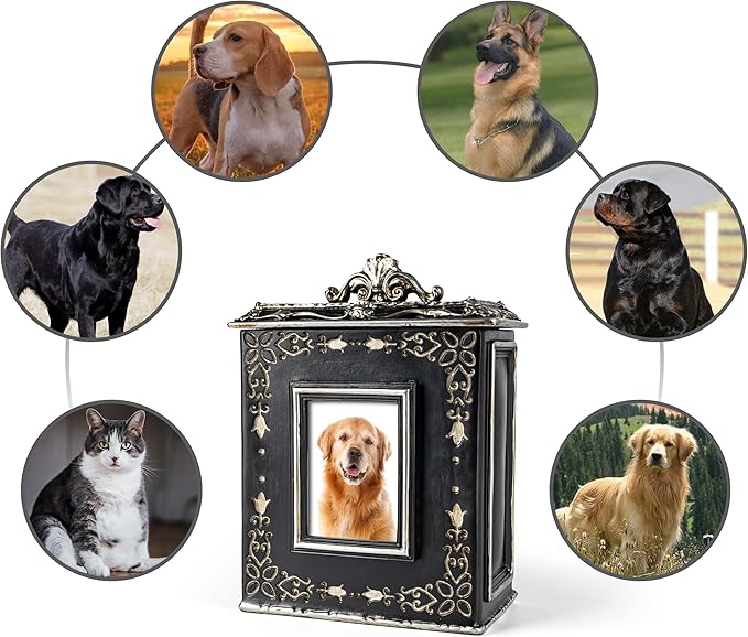 AELS Large Pet Urn Memory Box for Keepsakes with Photo Slot, Dog Memorial Urns for Ashes, Cat or Dog Cremation Urns, Black