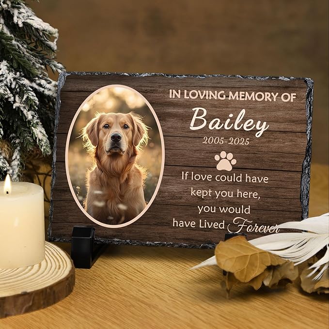 Ships Next Day Personalized Dog Memorial Gifts for Loss of Dog, Custom Pet Memorial Stone with Photo Name Date Bereavement Sympathy Gift for Dog Cat Lover