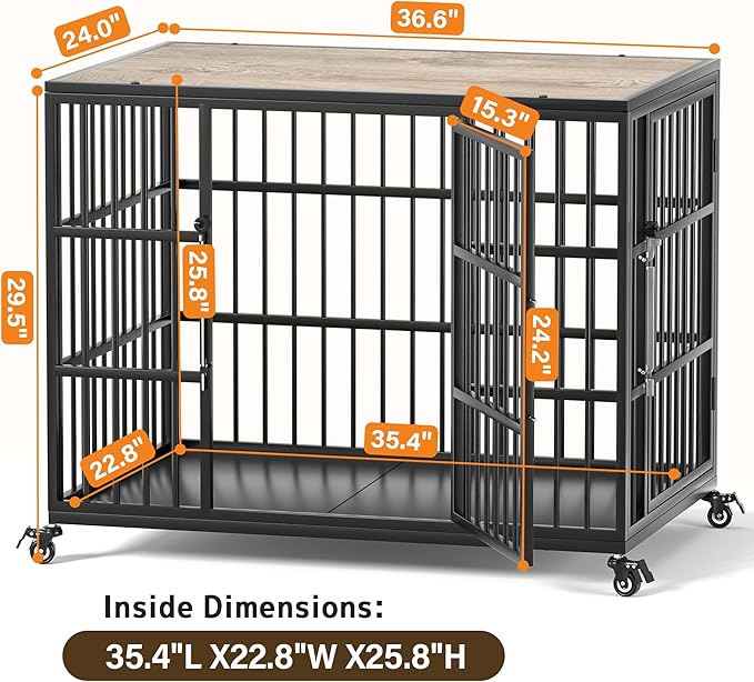 VERIFURTY 36 Inch Heavy Duty Dog Crate Furniture with Self-Locking Latch for Medium and Large Dogs, Escape-Proof Dog Kennel Furniture Indoor, Decorative Pet Cage End Table, Grey