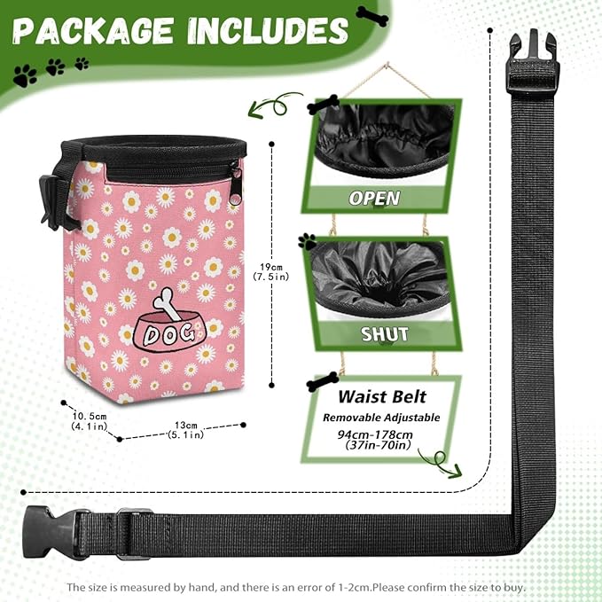 Dog Daisy Dog Treat Pouch Easily Carries Puppy Training Pouch, Versatile Dog Walking Bag Bait Bag Training Bag for Treats, Kibbles, Toys & Accessories