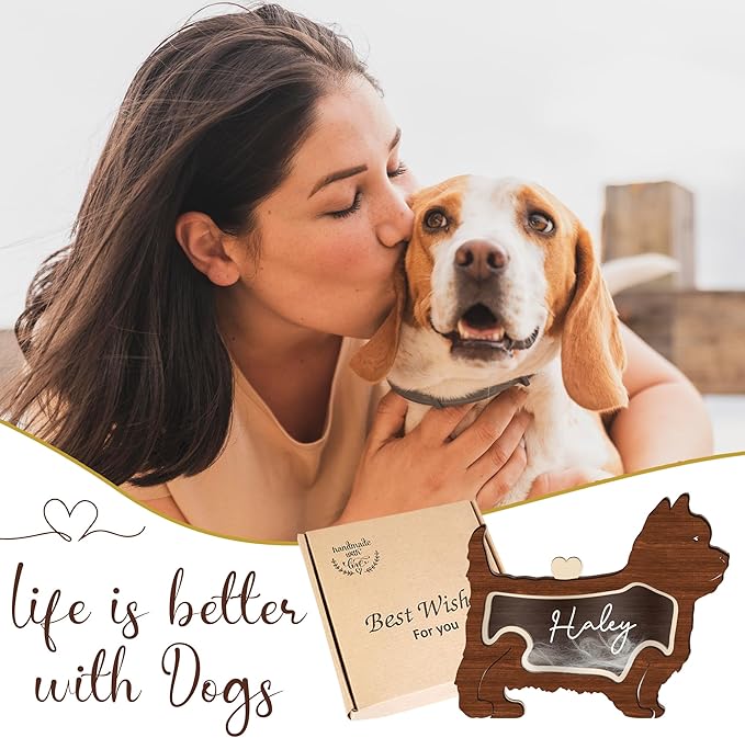 9" Yorkshire Terrier Dog Hair Keepsake Box, Wooden Pet Urns for Dogs, DIY Pet Loss Sympathy Gifts, Unique Gift Dog Shape Standable Table Decor, Idea Gift for Pet Lover Storing Fur Teeth Ashes PS16-31L