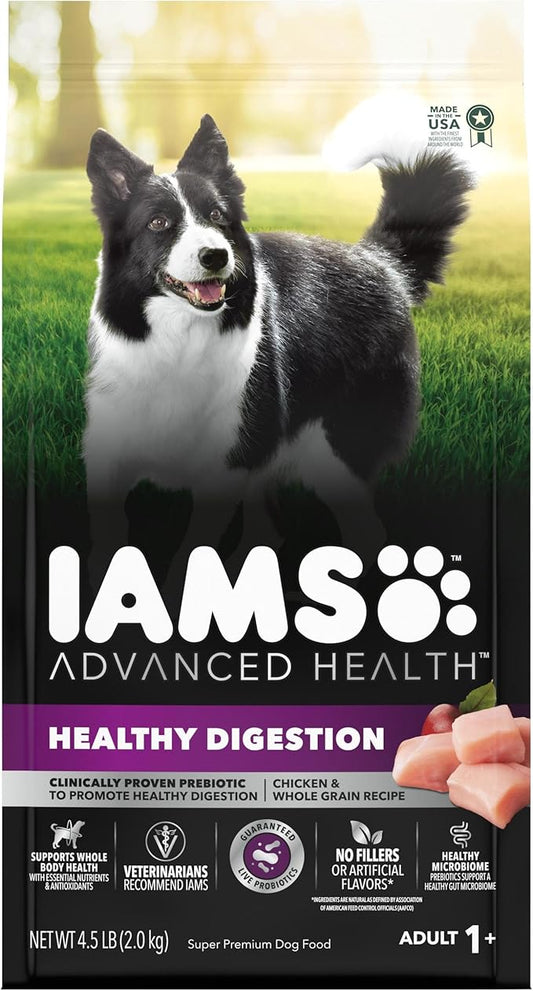 IAMS Advanced Health Healthy Digestion Adult Dry Dog Food with Real Chicken, 4.5 lb. Bag
