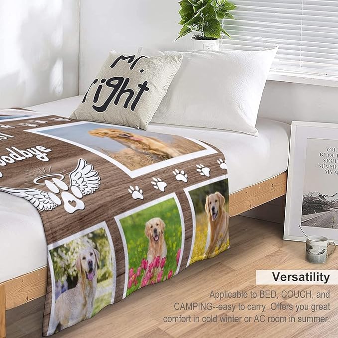 Artsadd Personalized Throw Blanket with Dog Cat Pet Photo,Dog Memorial Picture Customized Blanket in Loving Memory for Family and Friends Custom Bed Throw Blanket Sympathy Remembrance Gift