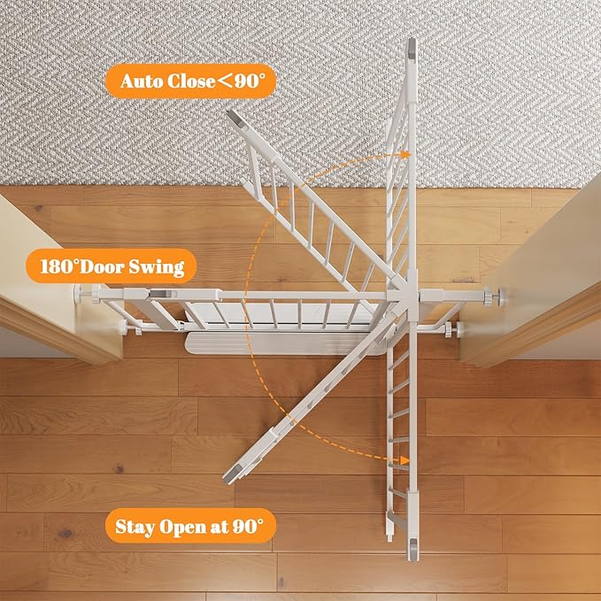 Extra Wide Baby Gate with Door 62-70 Inch Pressure Mounted, Auto Close Child Baby Gates for Doorways No Drill, Walk Through Dog Gate Indoor for The House, White
