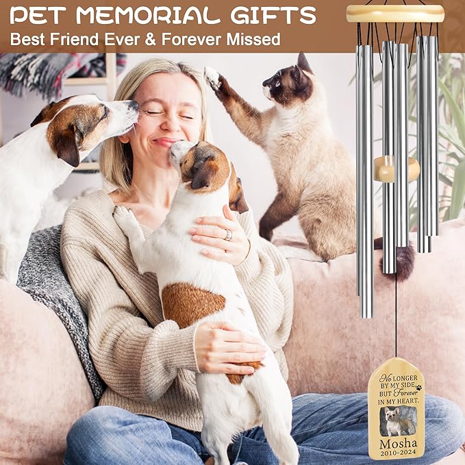Personalized Pet Memorial Wind Chime - Cat & Dog Remembrance Gift - Forever in Heart