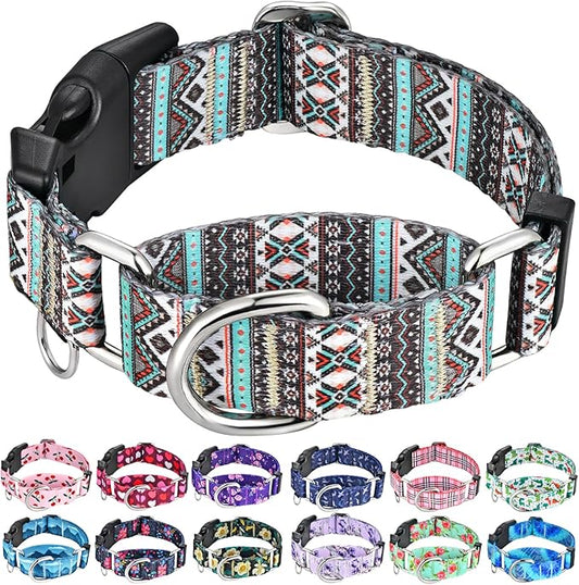 Martingale Dog Collar with Buckle Tribal Design Adjustable Escape Proof Pet Collars (Aztec, Small)