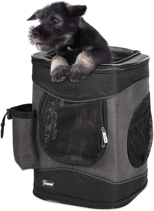 Tirrinia Two-Sided Entry Pet Backpack Travel Carrier for Cats & Small Dogs, Airline-Approved, Padded Back Support, Ideal for Hiking, Walking, Cycling & Outdoor Adventures