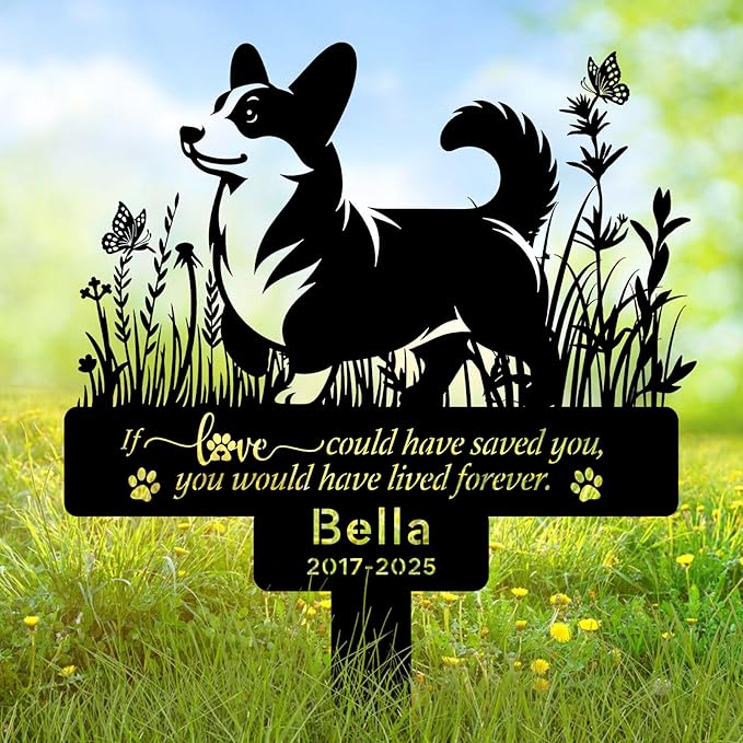 Personalized Pet Dog Corgi Memorial Plaque, Custom Pet Corgi Memorial Stake with Name Date, Pet Corgi Grave Marker for Outdoor Cemetery, Garden & Yard, Custom Pet Corgi Loss Gifts