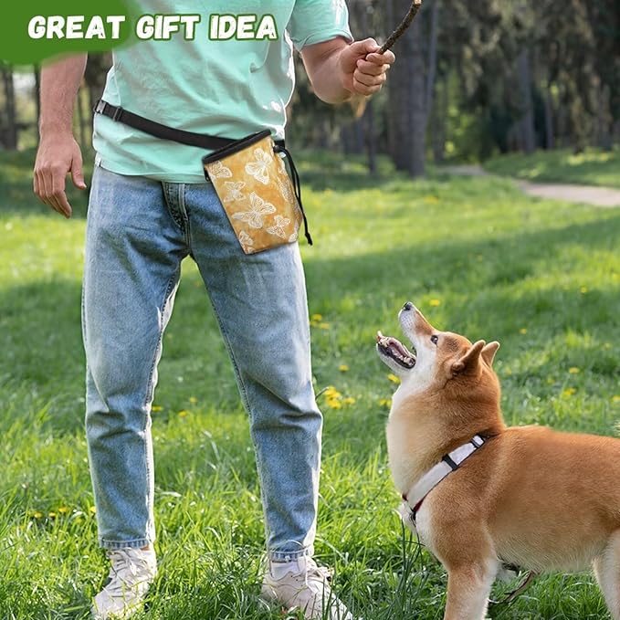 Butterflies Puppy Treat Bag 3 Ways to Wear, Dog Treat Pouch Closes Easy to Prevent Spills Pocket Sized Puppy Dog Training Treat Bag Perfect for Long Walks Or Training