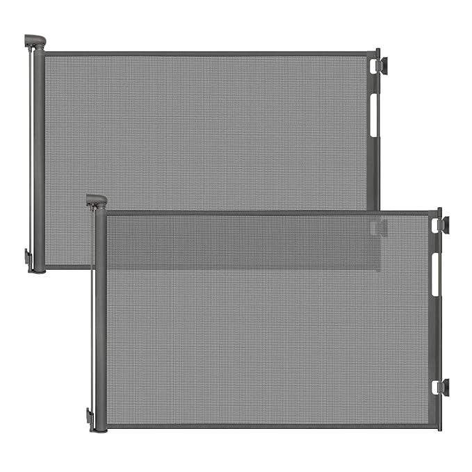 (2 Pack) Retractable Baby Gates for Doorways, Mesh Dog Gate for Stairs, Pet Gate Indoor, Extends to 55" Wide 33" Tall, Safety Toddlers Gates for Hallways, Indoor & Outdoor Use, Gray