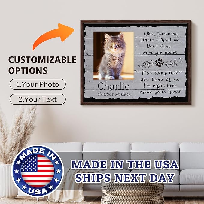 Custom Pet Sympathy Gift for Dog Cat Lovers, Dog Memorial Gifts for Loss of Dog Cat, Personalized Pet Memorial Canvas with Photo, Customized Wall Art Home Decor with Name and Text