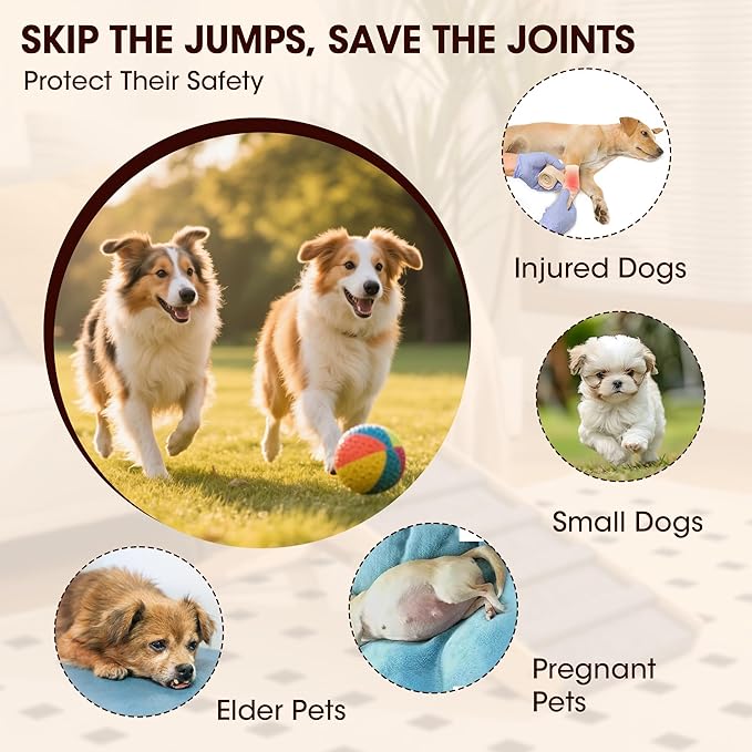 Dog Ramp for Bed, 35.4" Long Wooden Pet Ramp for Small & Large Dogs, 4 Adjustable Heights 11.8" to 22" with Anti-Slip Carpet & Carrying Handle Holds, Portable Dog ramps for Car, Bed, Couch, Outdoor