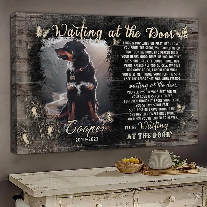 Dem Canvas Personalized Photo Canvas Prints, Dog Loss Canvas, Waiting At The Door, Pet Memorial Gifts, Dog Death Sympathy Gifts, Cat Memorial Print (18x12)