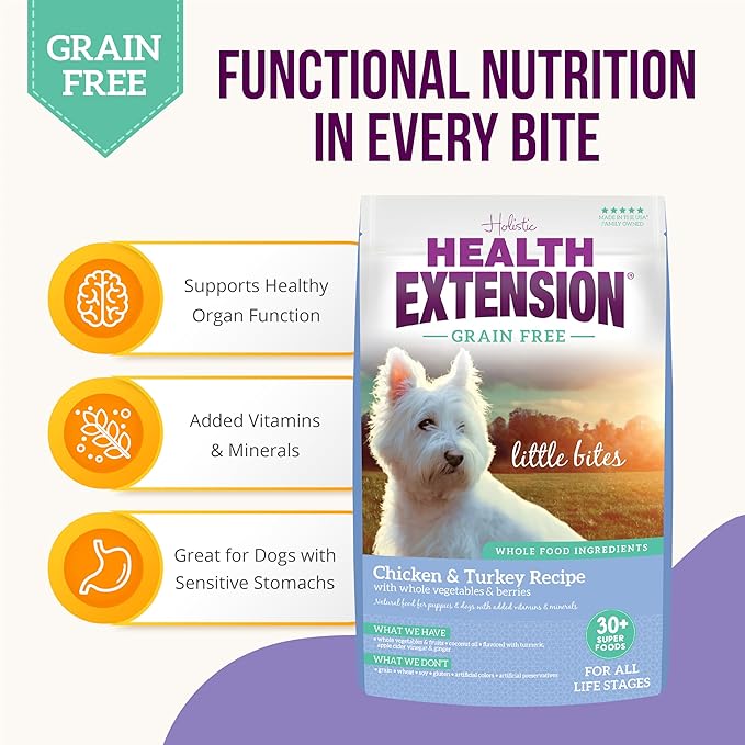 Health Extension Grain Free Chicken & Turkey Little Bites Small Kibble Formula with 30+ Superfoods and Probiotics for Teacups, Toys & Miniature Dogs (3.5 lb)