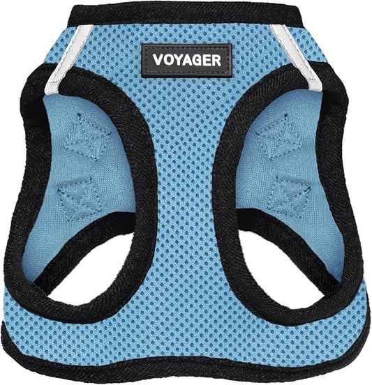 Best Pet Supplies - All Weather Mesh / Plush, Reflective, No Pull Harness for Small, Medium Dogs, Cats - Secure with Hook & Loop Fastener, Buckle, Double D-Rings - Baby Blue/Black Trim, L