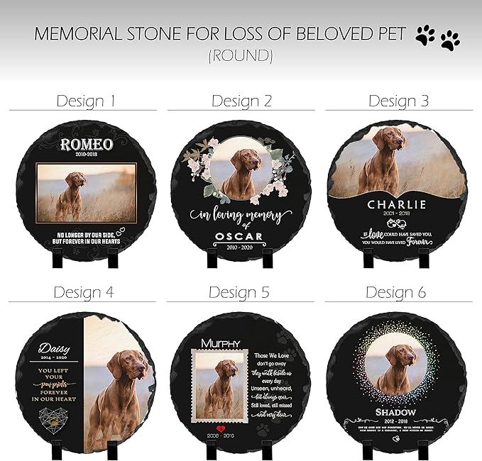 Pet Memorial Stone with Photo - 12" Round - 6 Designs - Pet Grave Marker - Pet Headstone | Dog Memorial Stone - Garden Memorial Stones - Personalized Memorial | Waterproof - Outdoor & Indoor #6
