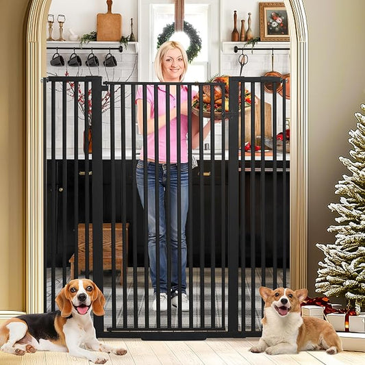 55 Inch Extra Tall Pet Gate for Cats,29.92"-48" Adjustable Wide Dog Gates,Pressure Mounted Walk Through Tall Pets Gate for Doorways,Hallway,Stairs(Black)