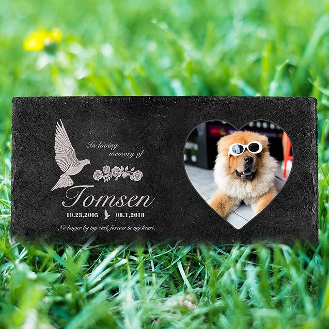 Fanery Sue Custom Cat Memorial Stones with Full Color Image, Dog Memorial Gift Garden Stones, Pet Grave Markers Personalized, All-Natural Memorial Headstone for Pet