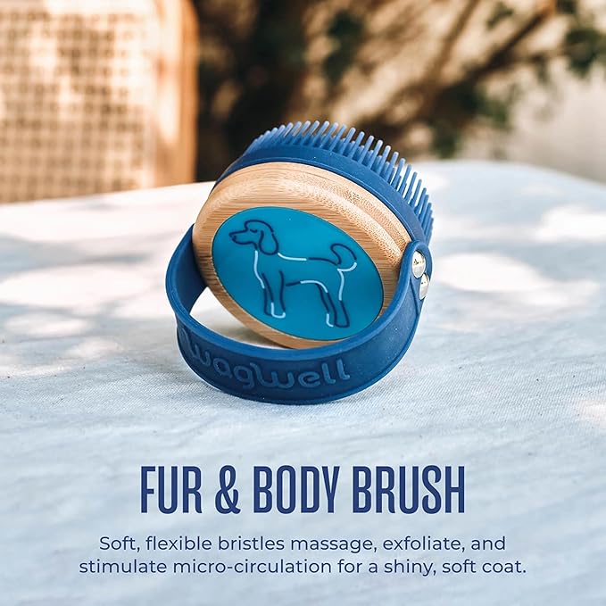 WagWell Dog Fur & Body Brush | Deshedding Grooming Tool | Easy Palm Grip, Gentle Silicone Grooming Brush for Dogs | Helps Reduce Shedding & Dander | Safe for Wet or Dry Use | All Coat Types