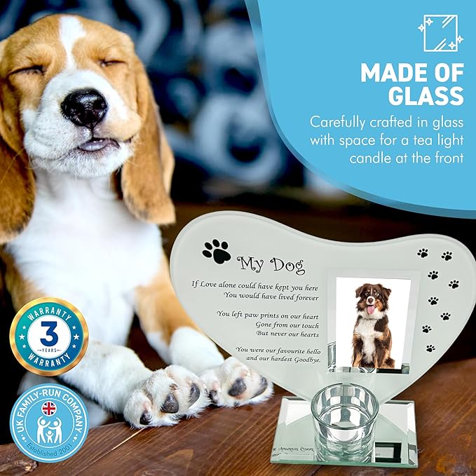 Thorness My Dog - Inspirational Poem, Candle and Photo Holder Glass Memorial Plaque